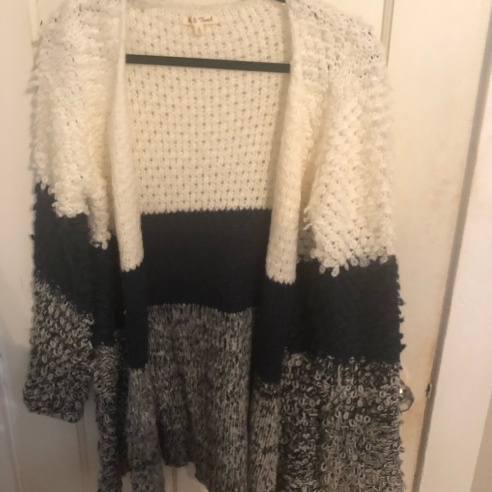 Cream, teal and grey cardigan